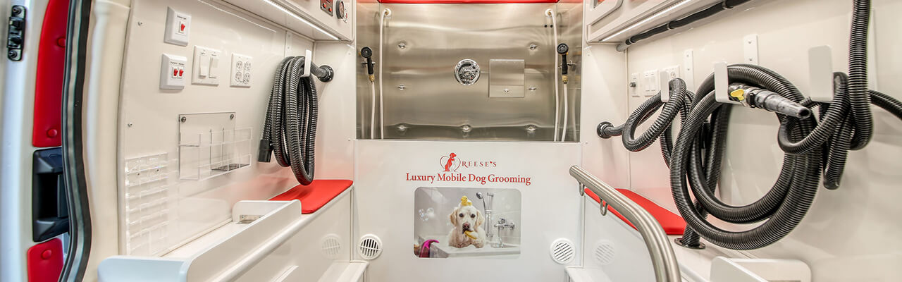 Interior of Reese's luxury mobile dog grooming van